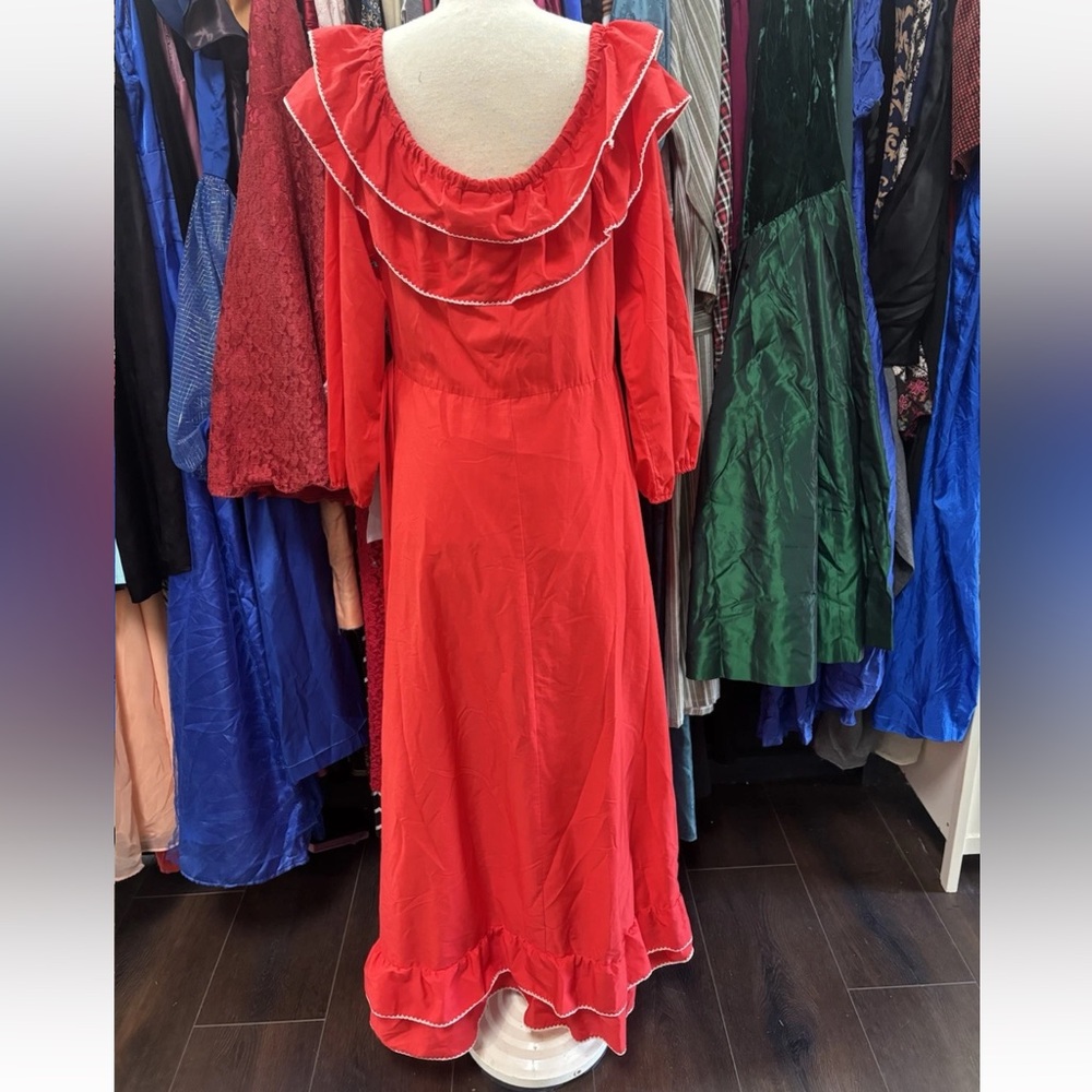 Vintage 70s Red Ruffle Dress Western / Prairie / Folklore Rue Rodeo - Picture 9 of 11